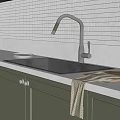 Stainless Steel Kitchen Sink With Silver Faucet Grid Tile Backsplash Light Countertop White Cabinets