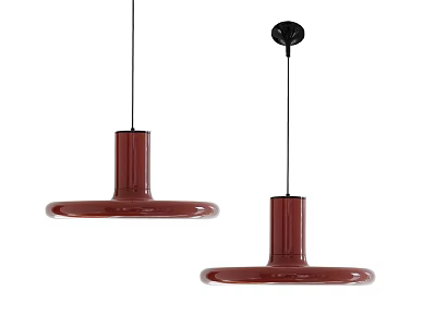 Modern Minimalist Deep Red Glass Pendant Lights With Cylindrical Shade And Round Base 3d model
