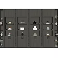 Modern Gray Decorative Cabinet With Open Shelves Ornaments And Storage Compartments