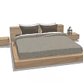 Modern Wooden Double Bed With Bedside Tables Pillows And Gray Sheets 3d model