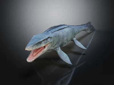 Prehistoric Marine Creature On Dark Background With Open Mouth Sharp Teeth And Streamlined Body 3d model