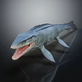 Prehistoric Marine Creature On Dark Background With Open Mouth Sharp Teeth And Streamlined Body 3d model