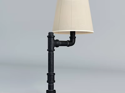 Industrial Style Table Lamp With Black Pipe Base And Beige Fabric Shade For Home Decor 3d model