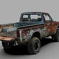 Rusty Vintage Pickup Truck With Worn Body And Large Off Road Tires