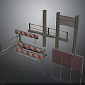Construction Site Traffic Barriers With Railings Posts And Red White Warning Panels