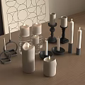 Stylish Candles And Candle Holders On Wooden Table With Modern Design And Lit Flames