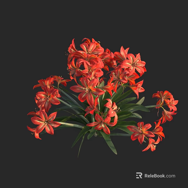Beautiful Vibrant Red Flowers With Lush Green Leaves In Full Bloom 3d model 