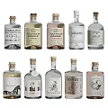 Assorted Gin Bottles with Diverse Labels and Brand Designs on 3d model