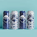 FIX Helix Energy Drink Cans With Blue White Geometric Design On Turquoise Background