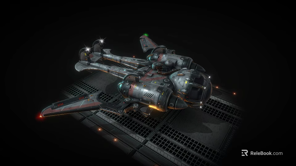 Futuristic Sci Fi Spaceship With Metallic Texture And Lighting Effects On Dark Background 3d model 