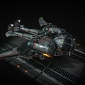 Futuristic Sci Fi Spaceship With Metallic Texture And Lighting Effects On Dark Background 3d model