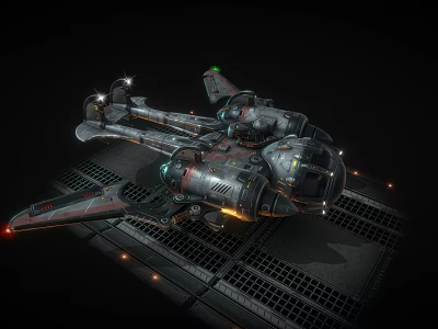 Futuristic Sci Fi Spaceship With Metallic Texture And Lighting Effects On Dark Background 3d model