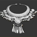 Silver Decorative Necklace With Intricate Beads Tassels And Ornate Design