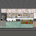 Modern Café Interior With Green Counter Fruit Display Shelves And Checkered Tiles