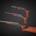 Three Guns With Varying Barrel Lengths Wooden Stocks And Black Barrels
