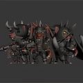 Three Armored Fantasy Mythical Creature Warriors With Horns Swords And Shields