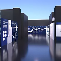 Modern Exhibition Hall Layout Design With Booths Lighting And Display Elements 3d model