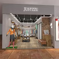 Justzzu Clothing Store Interior Featuring Mannequin Clothing Racks Wooden Flooring Brick Wall And Display Counter