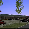 Aerial Planning Layout of Commercial Complex With Parking Roads and Green Areas