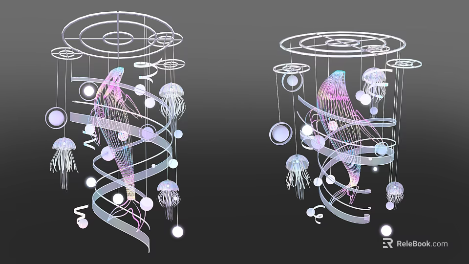 Modern Hanging Decorative Light With Spiral Jellyfish Circular Elements And Colorful Design 3d model 