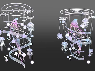 Modern Chandelier Atrium Hanging Whale Decoration 3d model