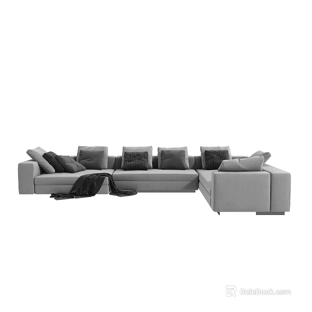 Modern Gray Sectional Sofa With L shaped Design And Plush Decorative Pillows 3d model