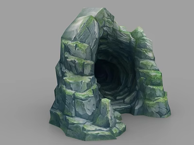 Naturally Formed Green Rocky Cave With Moss Covered Surfaces And Dark Interior Landscape 3d model