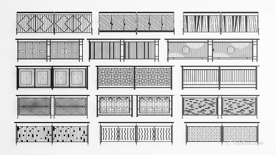 Various Fence Designs Featuring Different Patterns And Styles For Outdoor Areas 3d model 