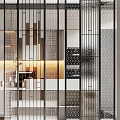 Modern Interior Room Divider With Metal Frame Geometric Patterns And Warm Lighting 3d model