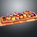 Assorted Colorful Desserts on Wooden Tray with Macarons and Fruit Toppings