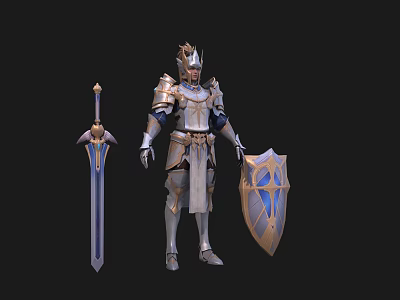 Fantasy Armored Game And Movie Character Holding Sword And Shield 3d model