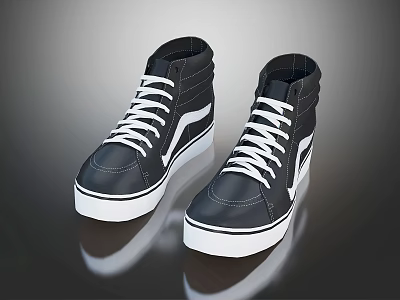 Black High Top Sneakers With White Laces White Soles And Side Stripes 3d model