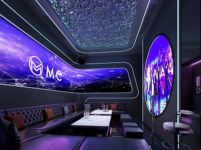 Modern KTV Interior With Neon Lights Comfortable Seats Large Screen And Microphone 3d model