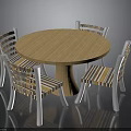 Round Wooden Dining Table Set With Four Striped Chairs And White Legs