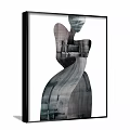 Abstract Paintings Two Framed Artworks Featuring Geometric Shapes and Human Figure Silhouettes on Wall