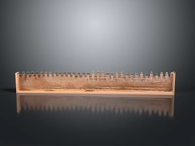 Ancient City Wall Stone Model With Crenellations Display On Reflective Surface 3d model
