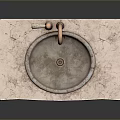 Traditional Wooden Bathroom Vanity With Marble Countertop Round Sink And Faucet