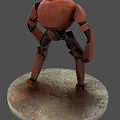 Red Robot Figure Standing On Circular Concrete Base With Detailed Mechanical Design 3d model