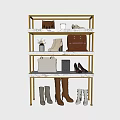 Modern Multi Tiered Shoe Rack With Golden Frame White Shelves And Shoes Bags