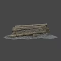 Train Scene with Pile of Old Charred Decayed Wood Logs on Gravel Ground