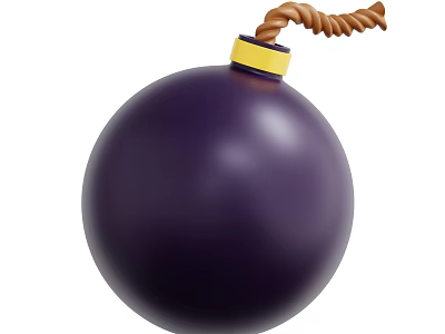 Purple Bomb Weapon With Yellow Ring On Top And Brown Twisted Fuse 3d model