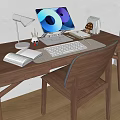 Modern Solid Wood Desk Office Desk Home Desk Flat Desk Tablet PC Desk Lamp Wireless Keyboard Computer Desk and Chair Combination 3d model
