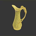 Green Ceramic Jug With Golden Decorative Handle And Patterned Surface 3d model