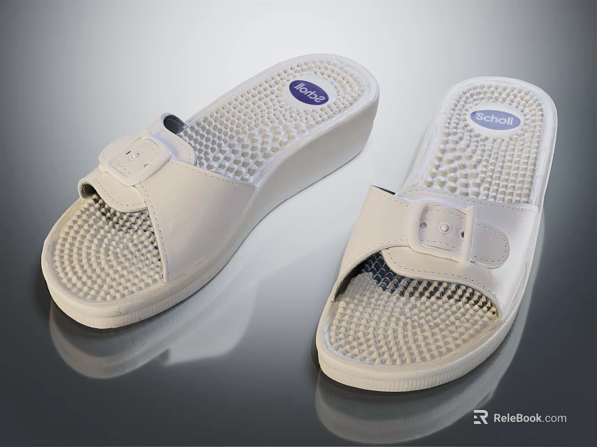 OOFOS White Slippers With Perforated Sole And Velcro Strap For Comfortable Casual Wear 3d model 
