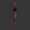 Futuristic Red And Silver Armored Character As Cybernetic Creature With Outstretched Arms