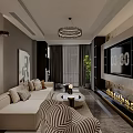 Modern Luxurious Living And Dining Room Interior Design With Cozy Sofa Elegant Fireplace And Lighting