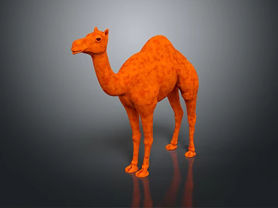 Orange Camel 3D Model With Textured Surface And Gray Background Reflection 3d model
