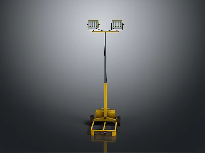 Yellow Mobile Work Light With Double Adjustable Heads And Wheel Stand 3d model