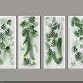 Green Leaf Botanical Canvas Wall Art Four Panel Set For Modern Home Decor