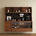 Wooden Sideboard with Open Shelves Cups Bowls Coffee Machine Drawers and Shutter Doors